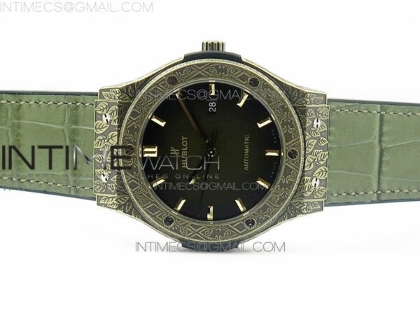 Classic Fusion 45mm YG Engravings Case SRF Best Edition Green dial On Green Gummy Strap A2892(Free box) - Image 3