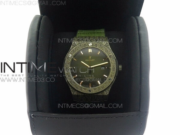 Classic Fusion 45mm YG Engravings Case SRF Best Edition Green dial On Green Gummy Strap A2892(Free box) - Image 18