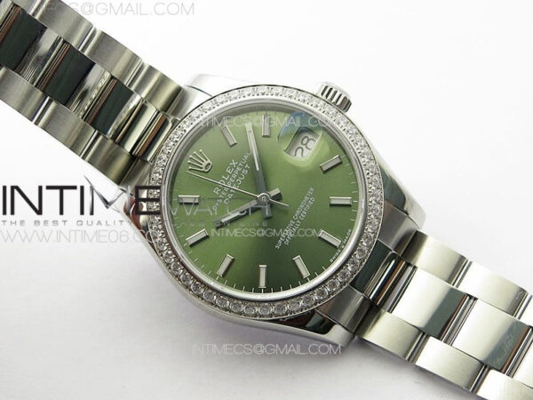 DateJust 31mm 72610 SS Crystals Bezel APSF Best Edition Green Dial Sticks Markers on Oyster Bracelet A2824 - Image 2