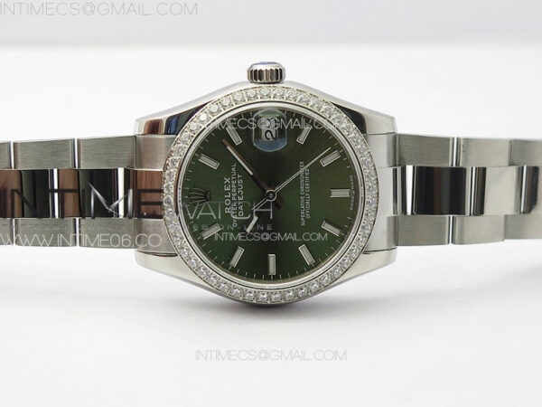 DateJust 31mm 72610 SS Crystals Bezel APSF Best Edition Green Dial Sticks Markers on Oyster Bracelet A2824 - Image 4