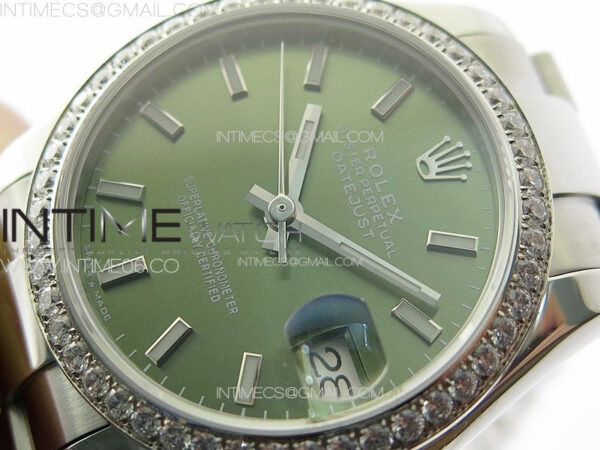 DateJust 31mm 72610 SS Crystals Bezel APSF Best Edition Green Dial Sticks Markers on Oyster Bracelet A2824 - Image 5