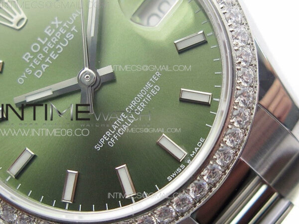 DateJust 31mm 72610 SS Crystals Bezel APSF Best Edition Green Dial Sticks Markers on Oyster Bracelet A2824 - Image 6