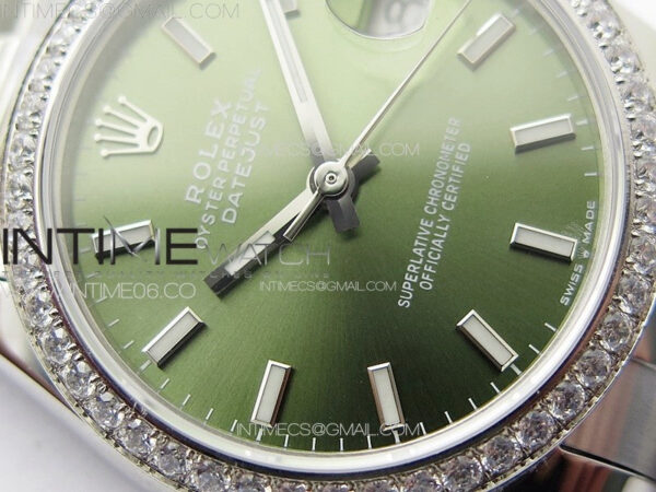 DateJust 31mm 72610 SS Crystals Bezel APSF Best Edition Green Dial Sticks Markers on Oyster Bracelet A2824 - Image 7
