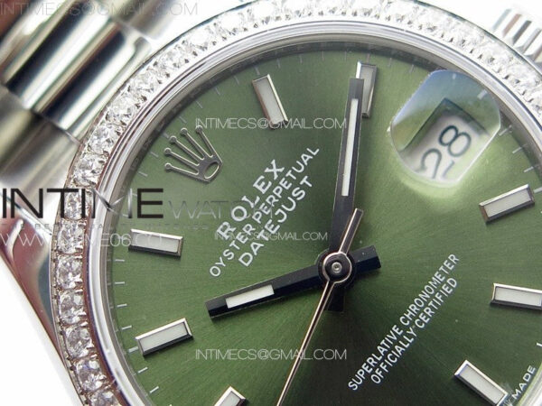 DateJust 31mm 72610 SS Crystals Bezel APSF Best Edition Green Dial Sticks Markers on Oyster Bracelet A2824 - Image 8