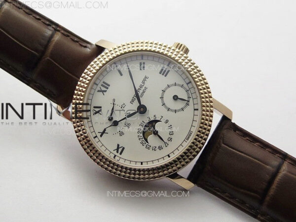 Calatrava 5057 Cortina Watch 50th Anniversary RG YSF 1:1 Best Edition White Dial on Black Leather Strap A240 - Image 2