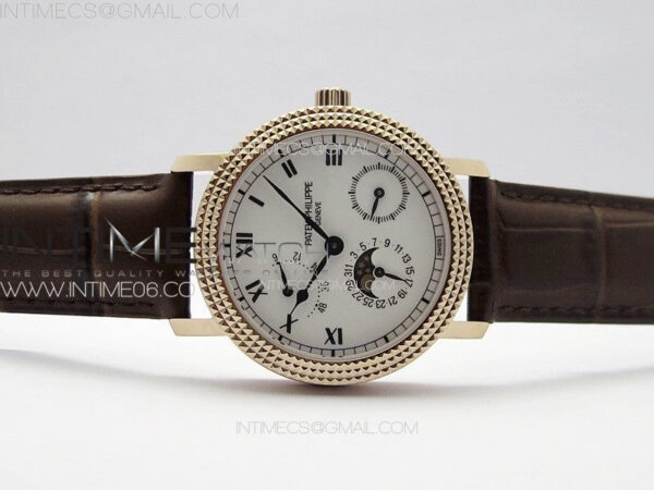 Calatrava 5057 Cortina Watch 50th Anniversary RG YSF 1:1 Best Edition White Dial on Black Leather Strap A240 - Image 3