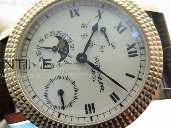 Calatrava 5057 Cortina Watch 50th Anniversary RG YSF 1:1 Best Edition White Dial on Black Leather Strap A240 - Image 4