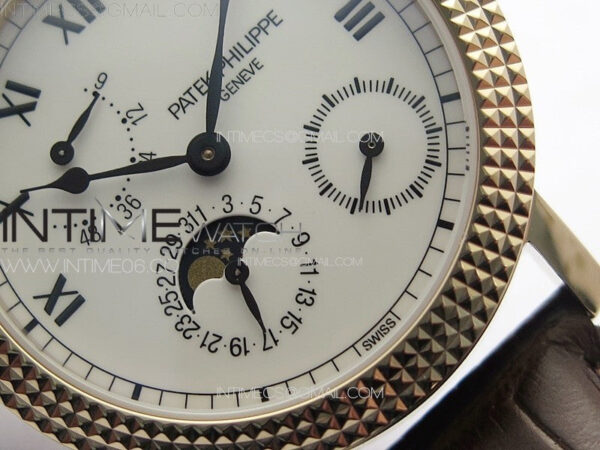 Calatrava 5057 Cortina Watch 50th Anniversary RG YSF 1:1 Best Edition White Dial on Black Leather Strap A240 - Image 5