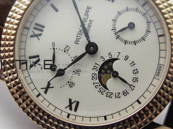 Calatrava 5057 Cortina Watch 50th Anniversary RG YSF 1:1 Best Edition White Dial on Black Leather Strap A240 - Image 6