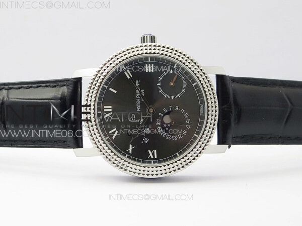 Calatrava 5057 Cortina Watch 50th Anniversary SS YSF 1:1 Best Edition Gray Dial on Black Leather Strap A240 - Image 3