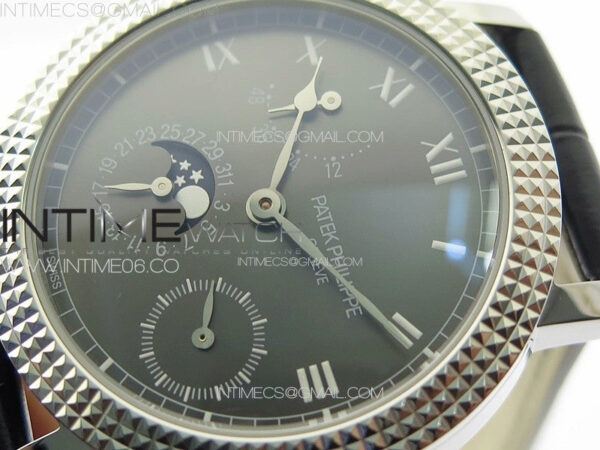 Calatrava 5057 Cortina Watch 50th Anniversary SS YSF 1:1 Best Edition Gray Dial on Black Leather Strap A240 - Image 4