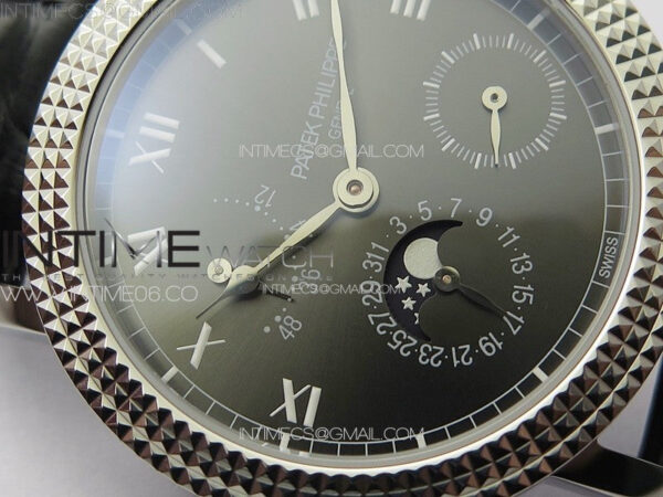 Calatrava 5057 Cortina Watch 50th Anniversary SS YSF 1:1 Best Edition Gray Dial on Black Leather Strap A240 - Image 6