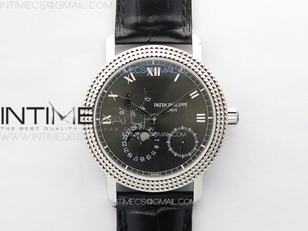 Calatrava 5057 Cortina Watch 50th Anniversary SS YSF 1:1 Best Edition Gray Dial on Black Leather Strap A240 - Image 14
