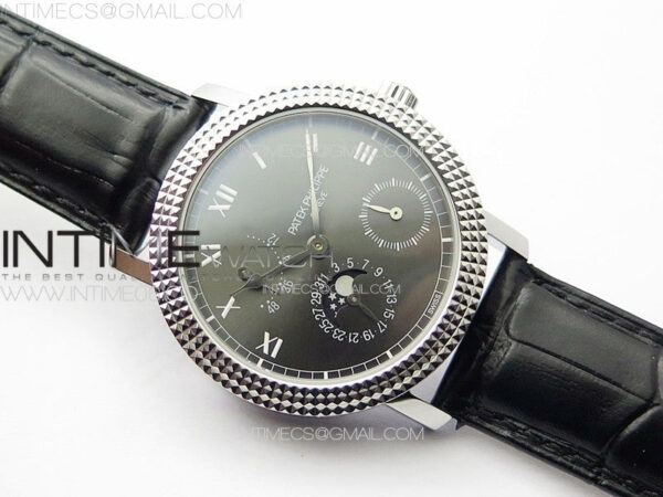 Calatrava 5057 Cortina Watch 50th Anniversary SS YSF 1:1 Best Edition Gray Dial on Black Leather Strap A240 - Image 15