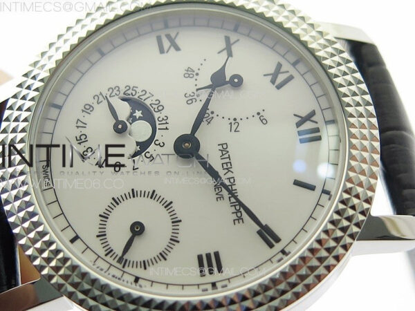 Calatrava 5057 Cortina Watch 50th Anniversary SS YSF 1:1 Best Edition White Dial on Black Leather Strap A240 - Image 4