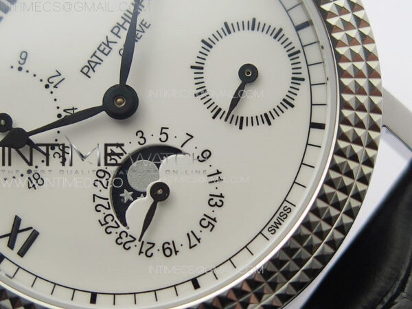 Calatrava 5057 Cortina Watch 50th Anniversary SS YSF 1:1 Best Edition White Dial on Black Leather Strap A240 - Image 5