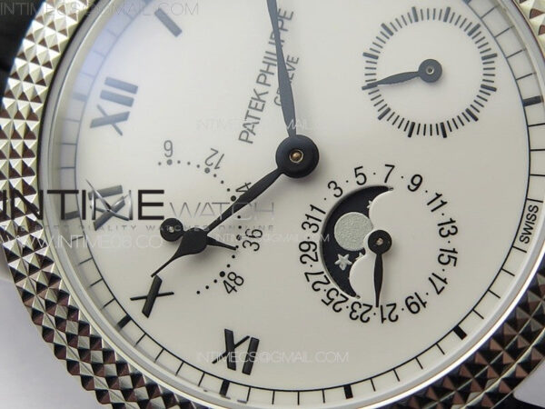 Calatrava 5057 Cortina Watch 50th Anniversary SS YSF 1:1 Best Edition White Dial on Black Leather Strap A240 - Image 6