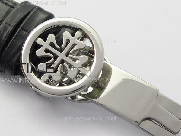 Calatrava 5057 Cortina Watch 50th Anniversary SS YSF 1:1 Best Edition White Dial on Black Leather Strap A240 - Image 12