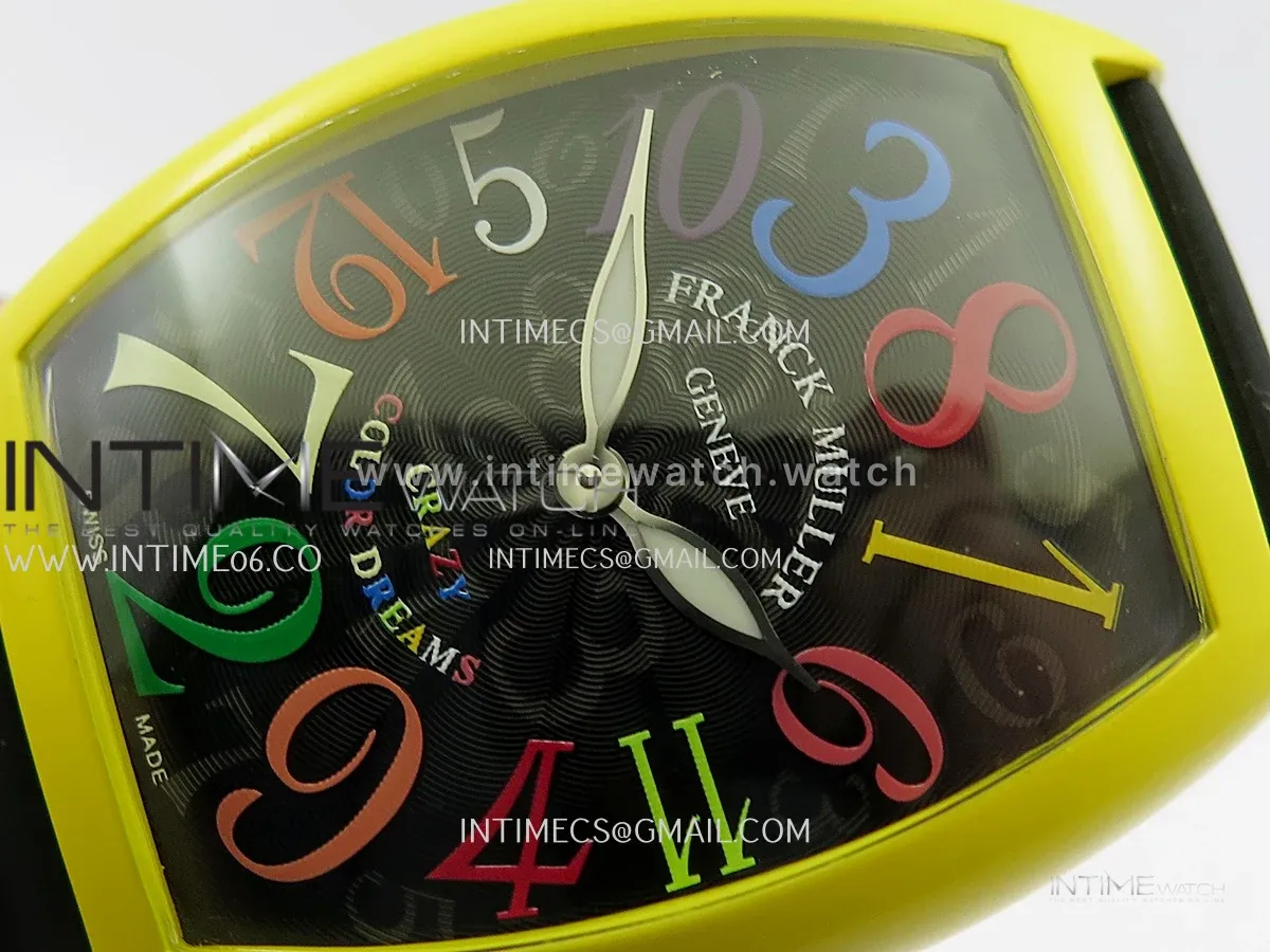 Crazy Hours Real Jumping Hour Yellow PVD ABF Black Dial Color Marker On Black Rubber Strap A23J