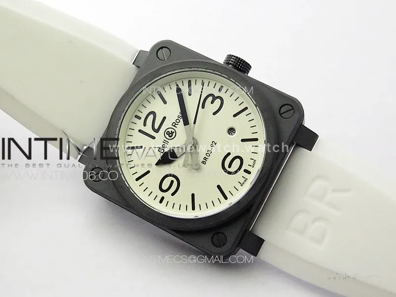 BR 03-92 Real Ceramic 1:1 Best Edition White Dial Black Markers on White Rubber Strap MIYOTA 9015