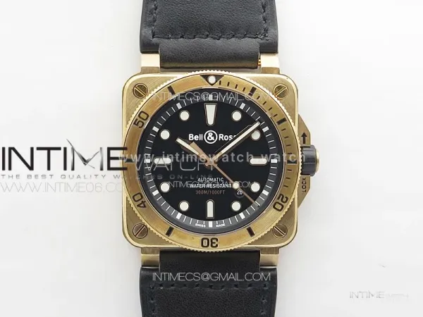 BR 03-92 Diver Bronzo B12 1:1 Best Edition Black Dial on Leather Strap A2824 (Free Rubber Strap And Tool)