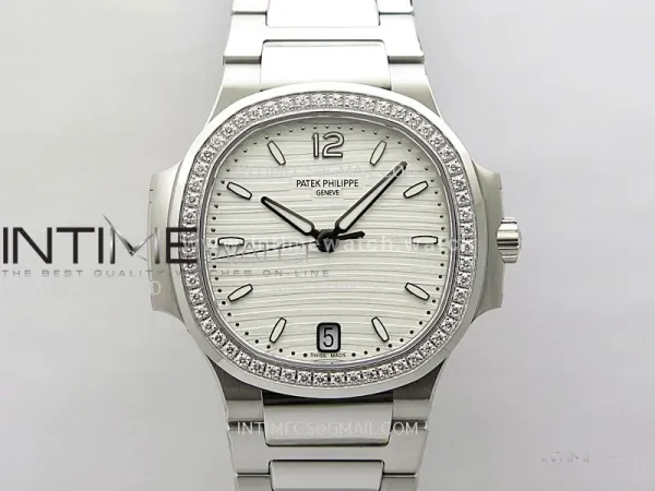 Nautilus 7118 New Version Ladies Diamonds Bezel PPF 1:1 Best Edition White Dial on SS Bracelet A324 Super Clone