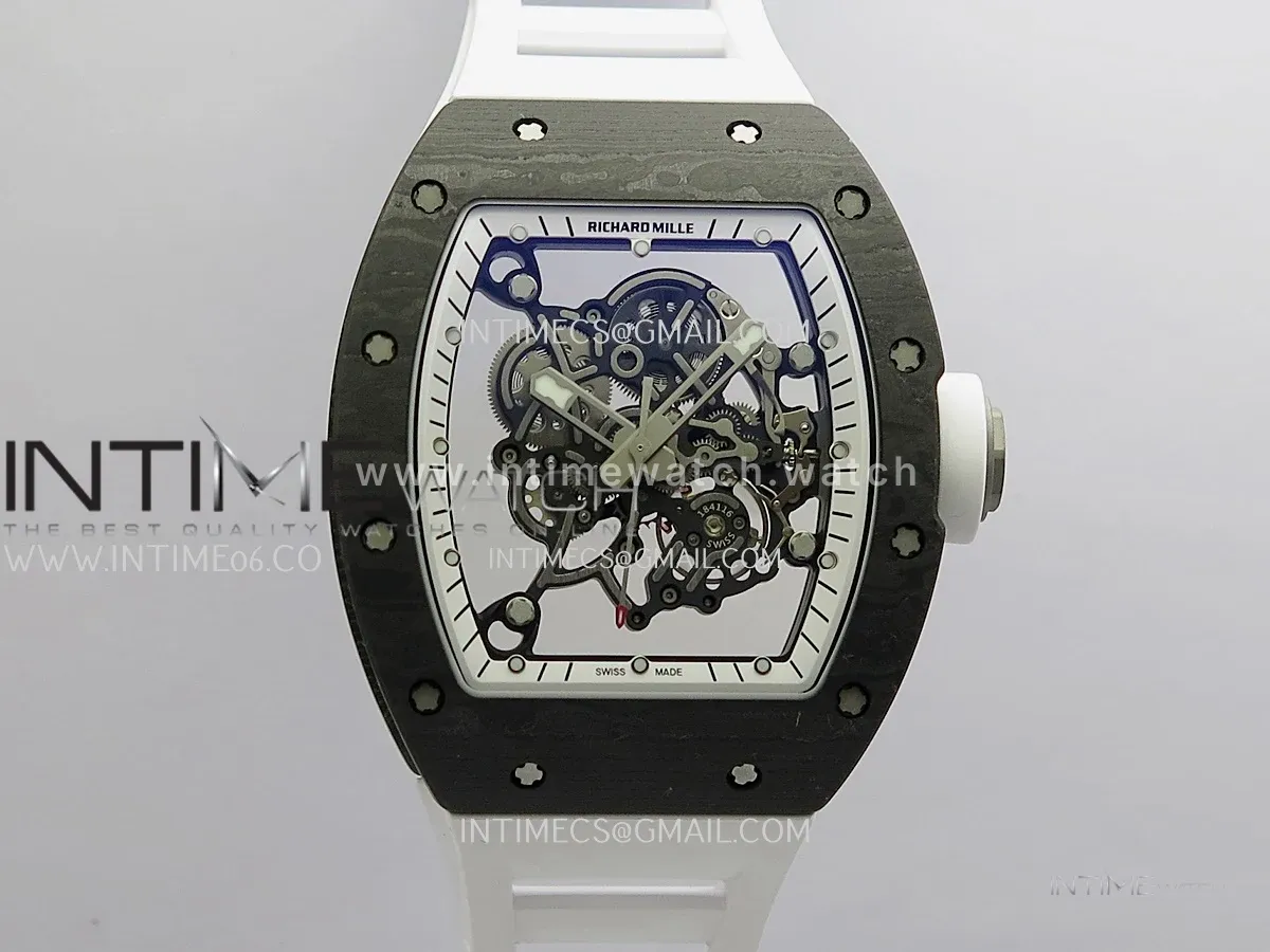 RM055 Black NTPT White Inner Bezel GTF Best Skeleton Dial White Rubber Strap RMUL2 Super Clone (Free Sprung)