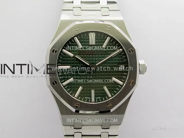 Royal Oak 41mm 15510 SS JF 1:1 Best Edition Green Dial On SS Bracelet Super Clone DD4302 (Free Sprung Look)