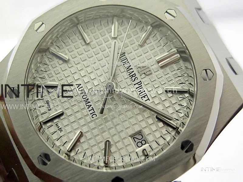 Royal Oak 37mm 15450 SS ZF 1:1 Best Edition Silver Textured Dial on SS Bracelet SA3120 Super Clone