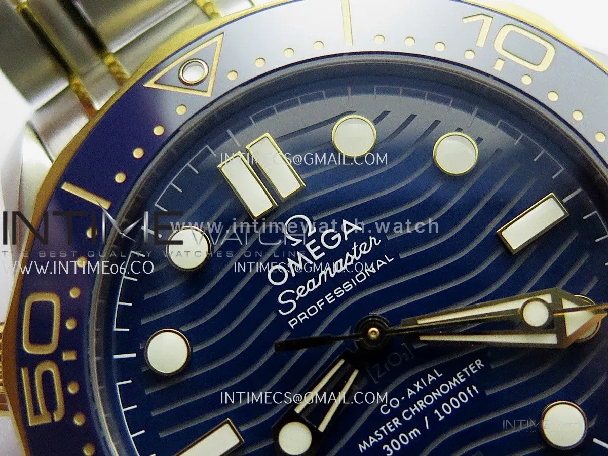 Seamaster Diver 300M Blue Ceramic Bezel Free Sprung ORF 1:1 Blue Dial On SS/YG Bracelet Asian Super Clone 8800