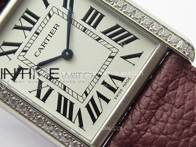 Tank Louis Ladies 25mm SS/Crystal 8848F 1:1 Best Edition White Dial on Dark Red Leather Strap Ronda Quartz