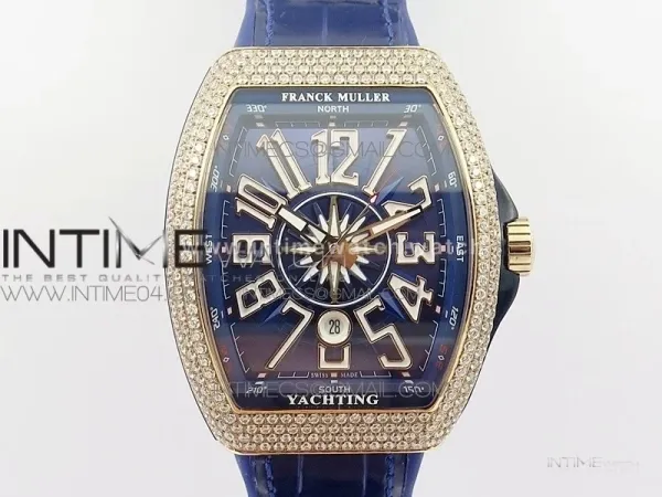 Vanguard V45 RG Full Diamonds Blue Textured Numbers Markers on Blue Gummy Strap A2813