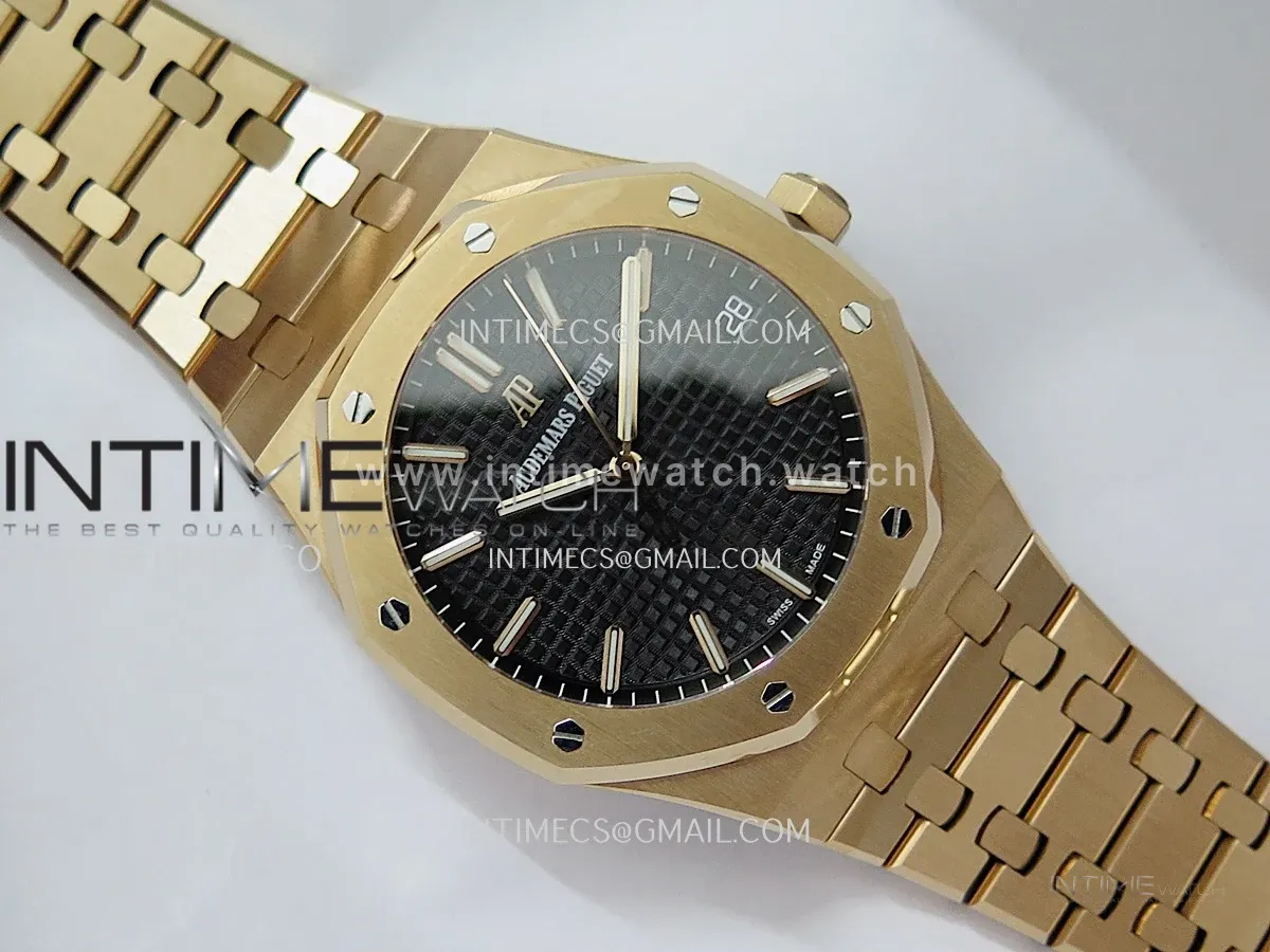 Royal Oak 41mm 15500 RG JF 1:1 Best Edition Black Dial On RG Bracelet Super Clone DD4302 (Free Sprung Look)