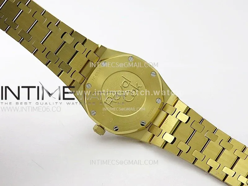 Lady Royal Oak 33mm 67651 Diamonds Bezel YG ZF 1:1 Best Edition Blue Textured Dial on YG Bracelet RONDA Quartz