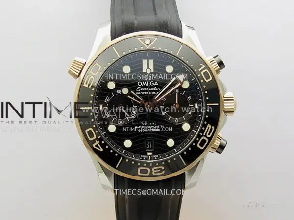 Seamaster 300M Chrono Black Ceramic Bezel SS/RG N1F 1:1 Best Edition Black Dial on Black Rubber Strap A9900
