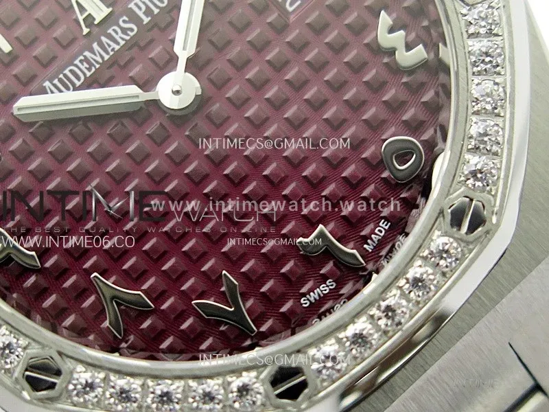 Lady Royal Oak 33mm 67651 Diamonds SS ZF 1:1 Best Edition Purple Textured Dial on SS Bracelet RONDA Quartz