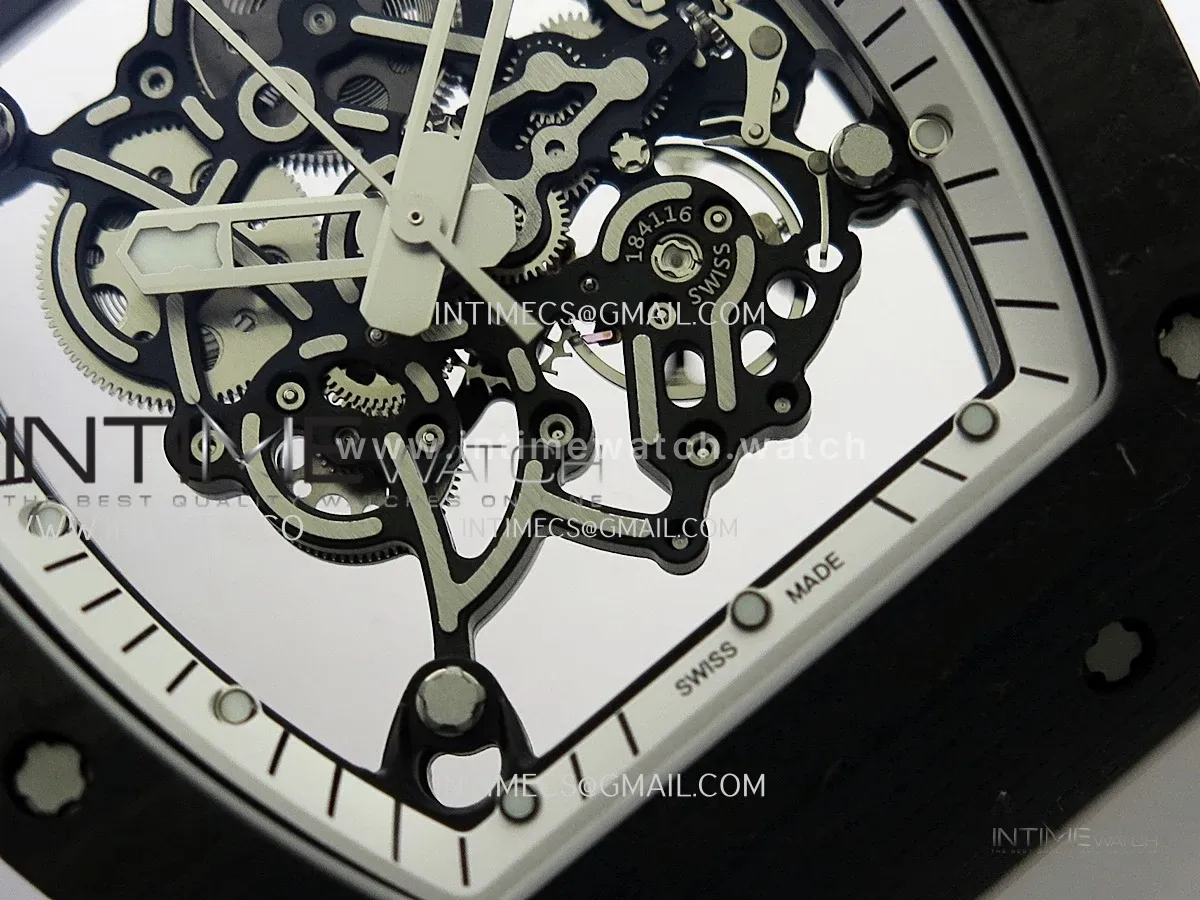 RM055 Black NTPT White Inner Bezel GTF Best Skeleton Dial White Rubber Strap RMUL2 Super Clone (Free Sprung)