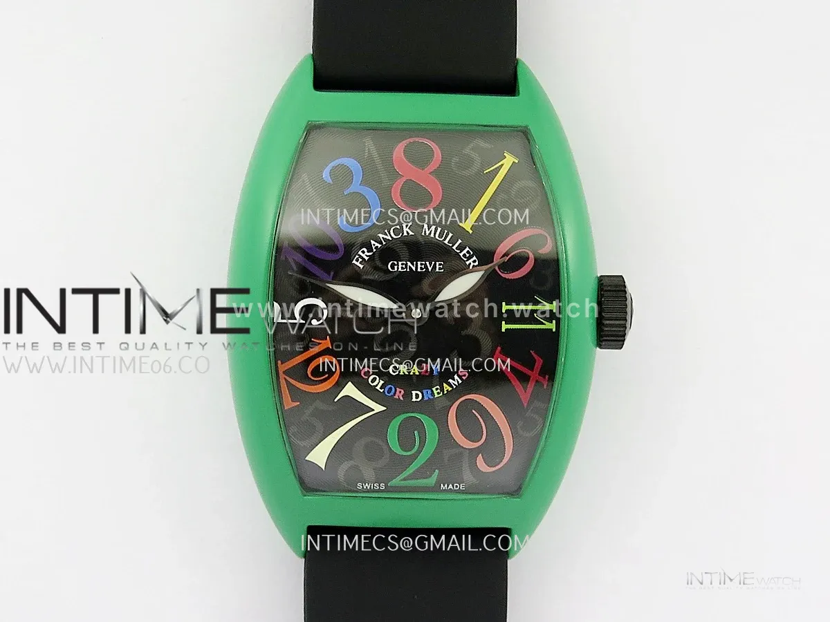 Crazy Hours Real Jumping Hour Green PVD ABF Black Dial Color Marker On Black Rubber Strap A23J