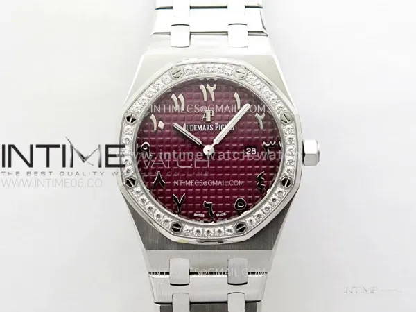 Lady Royal Oak 33mm 67651 Diamonds SS ZF 1:1 Best Edition Purple Textured Dial on SS Bracelet RONDA Quartz