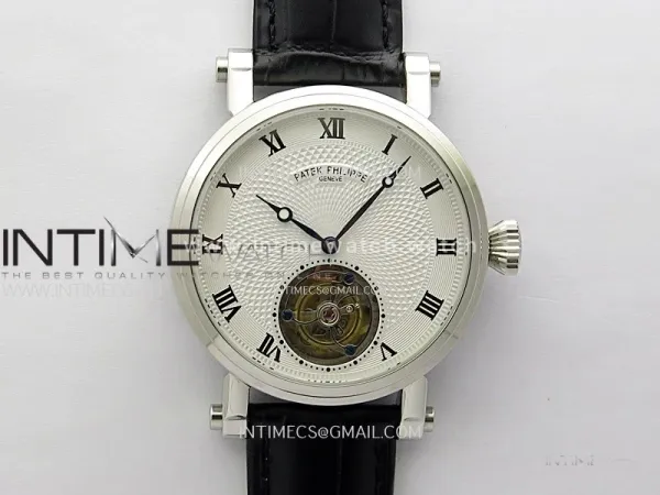 Classic Tourbillon SS AXF White Textured Dial On Black Leather Strap EQ5210