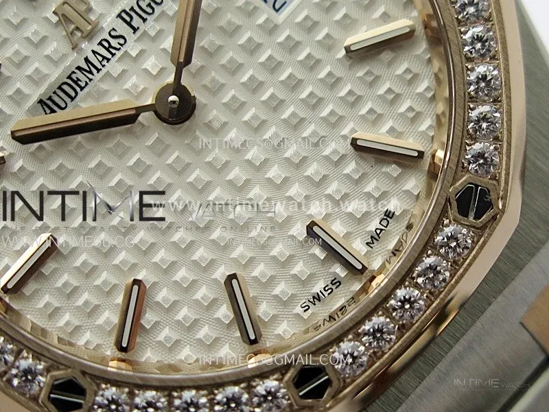 Lady Royal Oak 33mm 67651 Diamonds bezel SS/RG ZF 1:1 Best Edition White Textured Dial on SS Bracelet RONDA Quartz