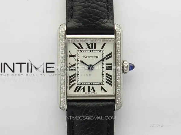 Tank Louis Ladies 22mm SS/Crystal 8848F 1:1 Best Edition White Dial on Black Leather Strap Ronda Quartz
