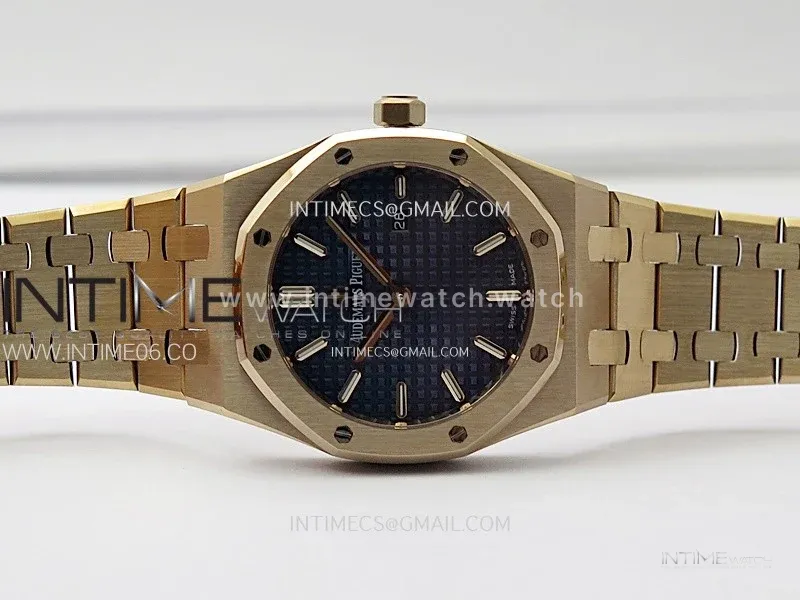 Lady Royal Oak 33mm 67651 RG ZF 1:1 Best Edition Blue Textured Dial on RG Bracelet RONDA Quartz