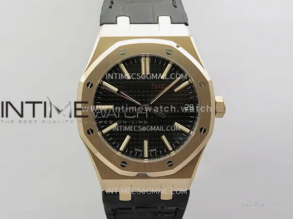 Royal Oak 41mm 15510 Gain Weight V2 DDF 1:1 Best Edition Black Dial On Black Leather Strap Super Clone DD4302