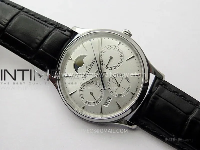Master Ultra Thin Perpetual Calendar SS J Factory Best Edition Silver Dial on Black Leather Strap A868