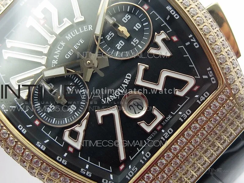 Vanguard V45 Chrono RG pave crystals ABF Best Edition Black Dial on Black Gummy Strap A7750