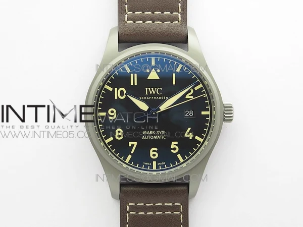 Mark XVIII IW327006 Titanium A7F 1:1 Best Edition Black Dial on Brown Leather Strap A2892