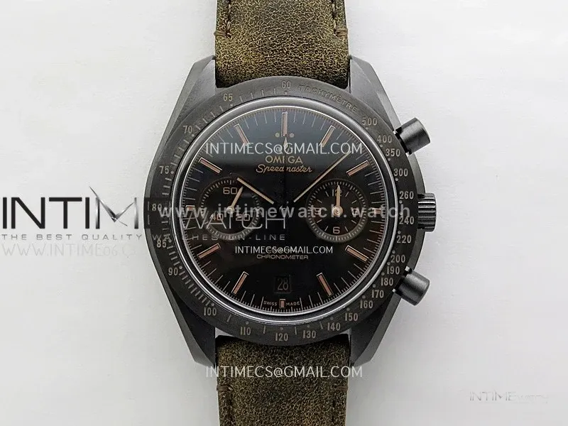 Speedmaster “Dark Side of The Moon” Real Ceramic N1F 1:1 Best Edition Vintage Black on Brown Leather Strap A9300