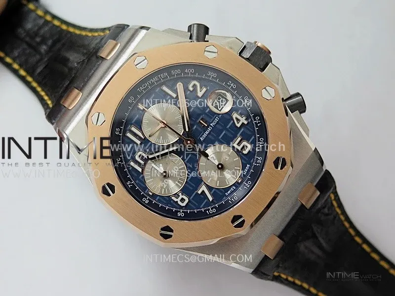 Royal Oak Offshore 42mm SS/RG TKF Best Edition Blue Dial On Black Leather Strap Asian 3126