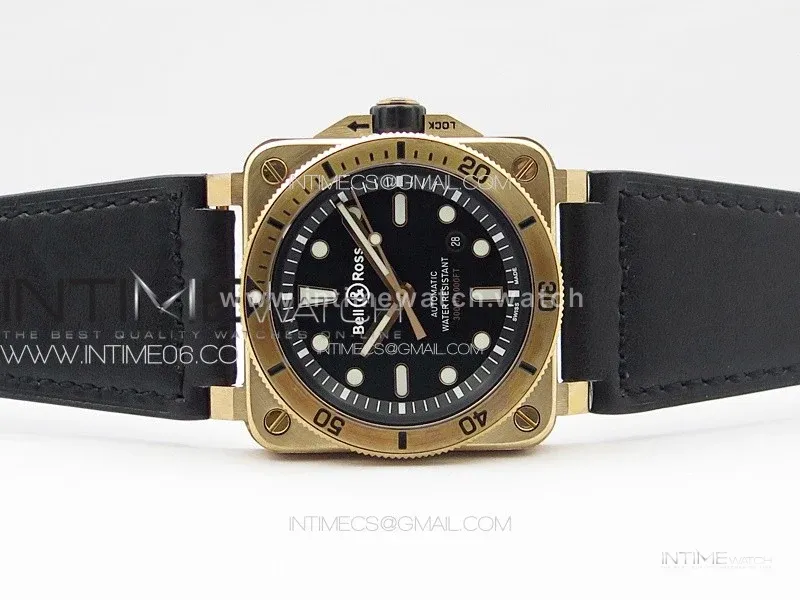 BR 03-92 Diver Bronzo B12 1:1 Best Edition Black Dial on Leather Strap A2824 (Free Rubber Strap And Tool)